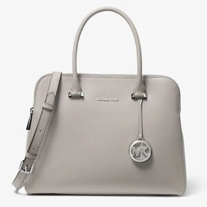 MICHAEL Michael Kors "Houston" 🩶PEARL GREY🩶 DOUBLE ZIP LEATHER SATCHEL🌟NWOT🌟